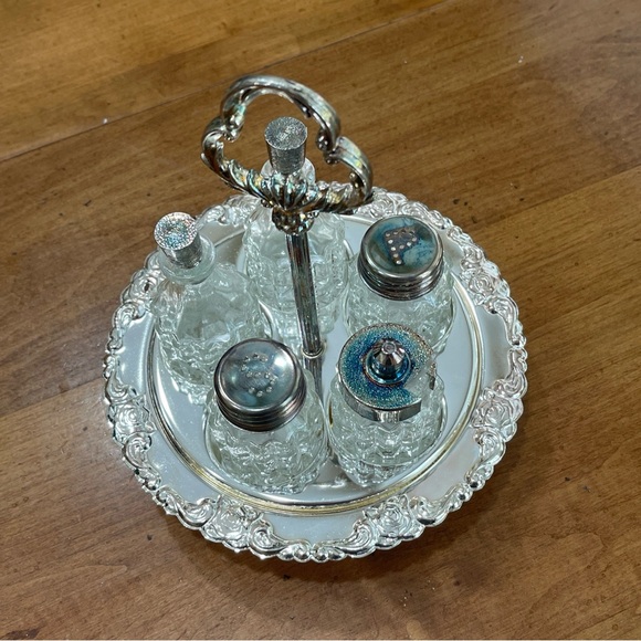 SOLD Antique Hugo silver plated Cruet condiment set of 5 - Picture 8 of 10